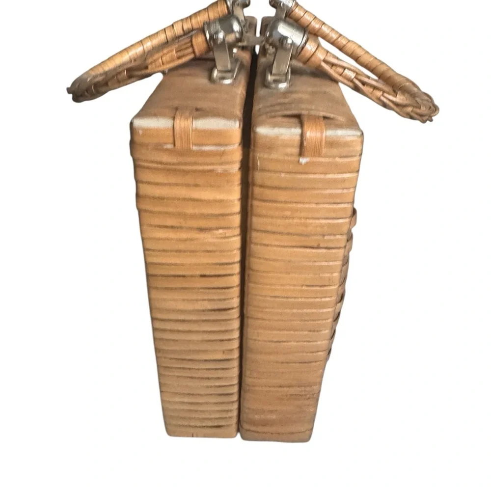 VINTAGE 50's/60's woven wicker box purse w embroidered flowers retro botanical - Picture 3 of 11